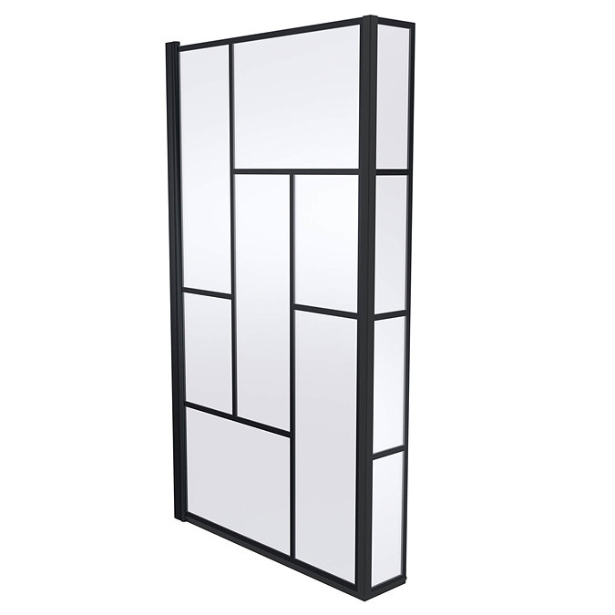 Venice Shower Bath - 1700mm L Shaped with Matt Black Abstract Grid Screen + Panel  Feature Large Ima