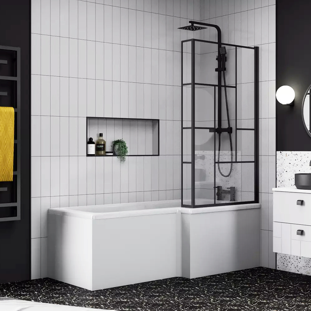 venice-shower-bath-1700mm-l-shaped-with-matt-black-abstract-grid
