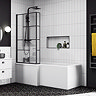 Venice Shower Bath - 1700mm L Shaped with Matt Black Abstract Grid Screen + Panel