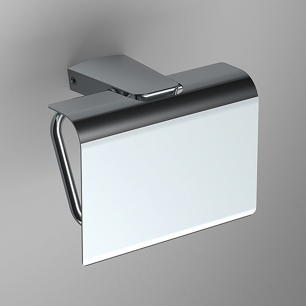 Venice Square Chrome Toilet Roll Holder with Cover Large Image