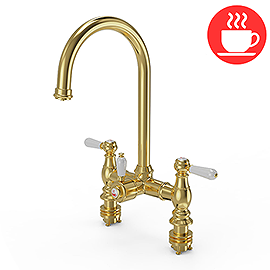 Venice Traditional Bridge Brushed Brass 3-in-1 Instant Boiling Water Kitchen Tap with Boiler & Filte