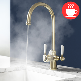 Bower 3-in-1 Instant Boiling Water Tap - Traditional Cruciform Brushed Brass with Boiler & Filter Me