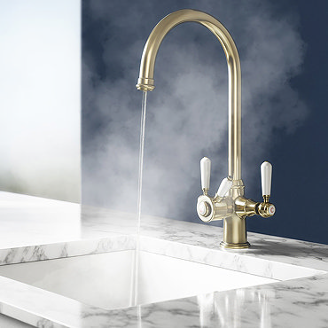 Bower 3-in-1 Instant Boiling Water Tap - Traditional Cruciform Brushed Brass with Boiler & Filter  P