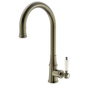 Venice Traditional Kitchen Mixer Tap with Swivel Pull Out Spout - Antique Brass