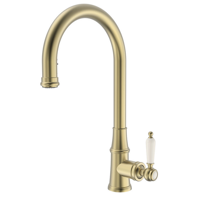 Venice Traditional Kitchen Mixer Tap with Swivel Pull Out Spout - Brushed Brass