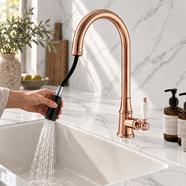 Venice Traditional Kitchen Mixer Tap with Swivel Pull Out Spout - Brushed Copper
