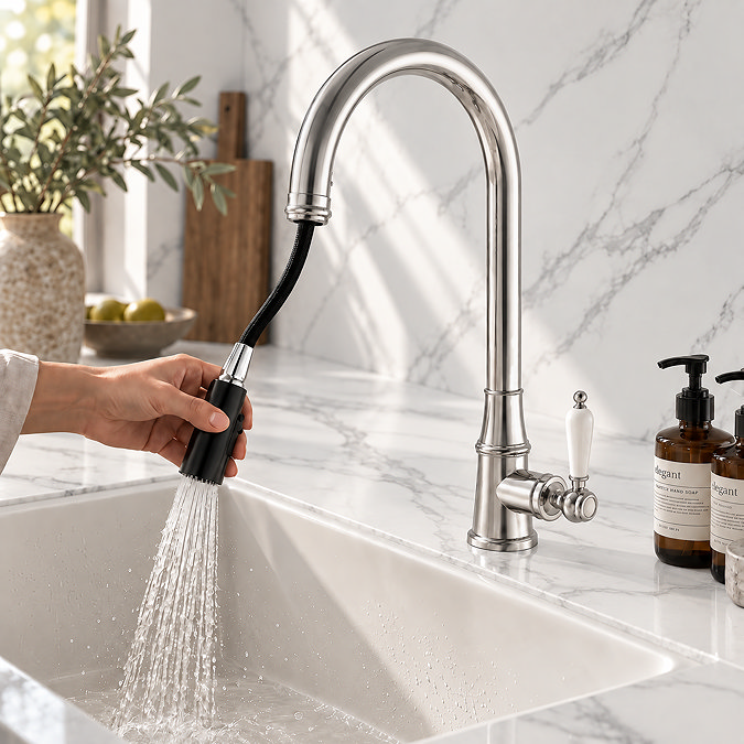 Venice Traditional Kitchen Mixer Tap with Swivel Pull Out Spout - Chrome