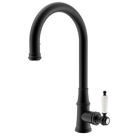 Venice Traditional Kitchen Mixer Tap with Swivel Pull Out Spout - Matt Black