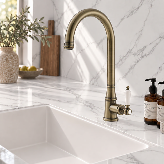 Venice Traditional Kitchen Mixer Tap with Swivel Spout - Antique Brass