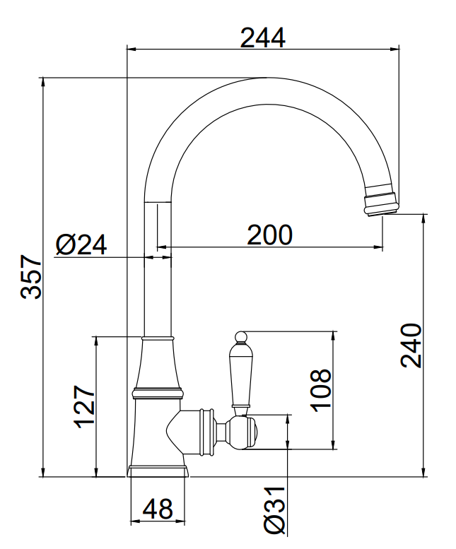 Venice Traditional Kitchen Mixer Tap with Swivel Spout - Brushed Brass