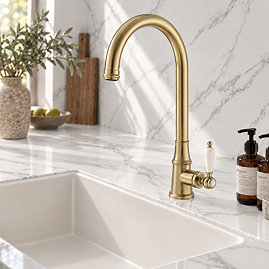 Venice Traditional Kitchen Mixer Tap with Swivel Spout - Brushed Brass