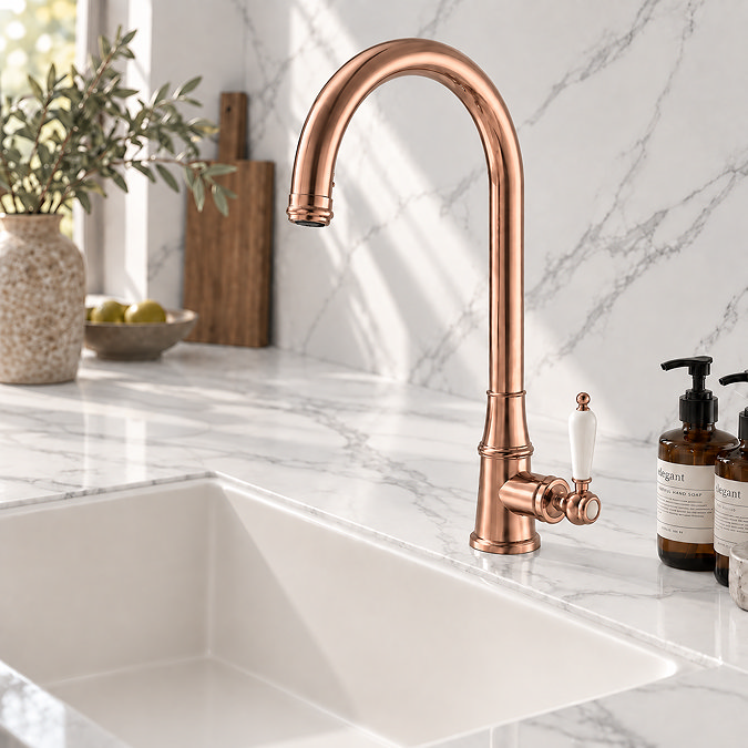 Venice Traditional Kitchen Mixer Tap with Swivel Spout - Brushed Copper