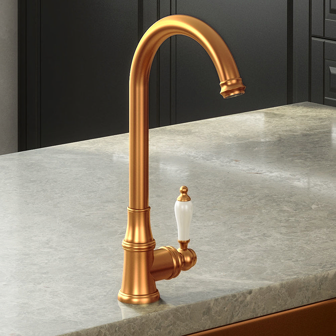 Venice Traditional Kitchen Mixer Tap with Swivel Spout - Brushed Copper Large Image