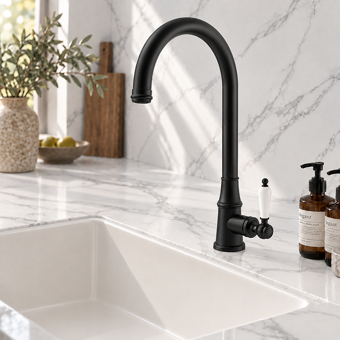 Venice Traditional Kitchen Mixer Tap with Swivel Spout - Matt Black