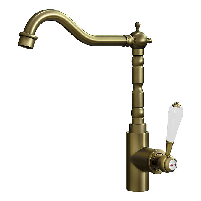 Venice Traditional Single Lever Kitchen Mixer Tap with Swivel Spout - Brushed Brass Large Image