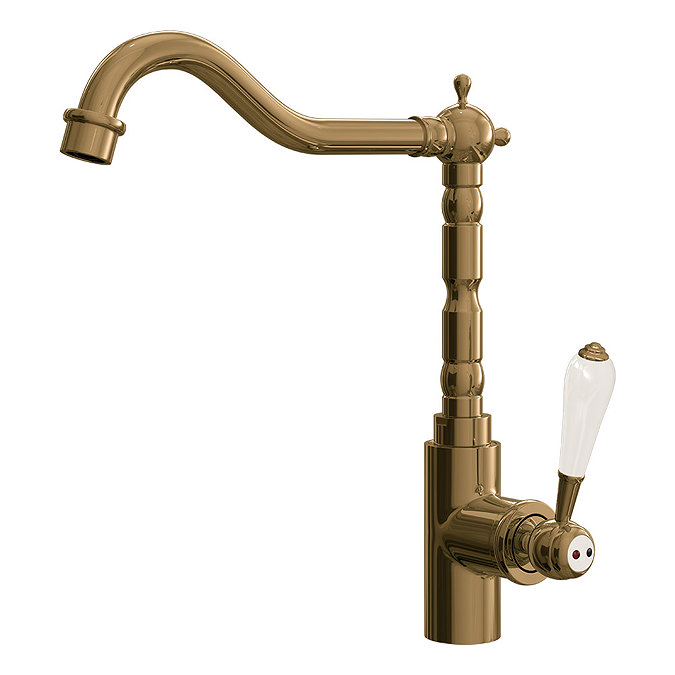 Venice Traditional Single Lever Kitchen Mixer Tap with Swivel Spout - Brushed Gold Large Image
