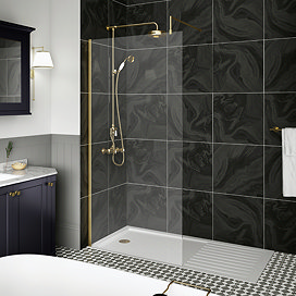 Venice Brushed Brass Wetroom Screen with Retaining Arm (1950mm High)