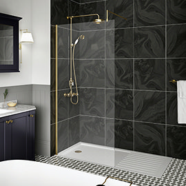 Venice Brushed Brass Wetroom Screen with Retaining Arm (1950mm High) - Various Sizes Medium Image