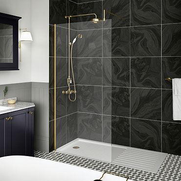 Venice Wet Room Screen with Brushed Brass Retaining Arm (1950mm High) - Various Sizes  Profile Large