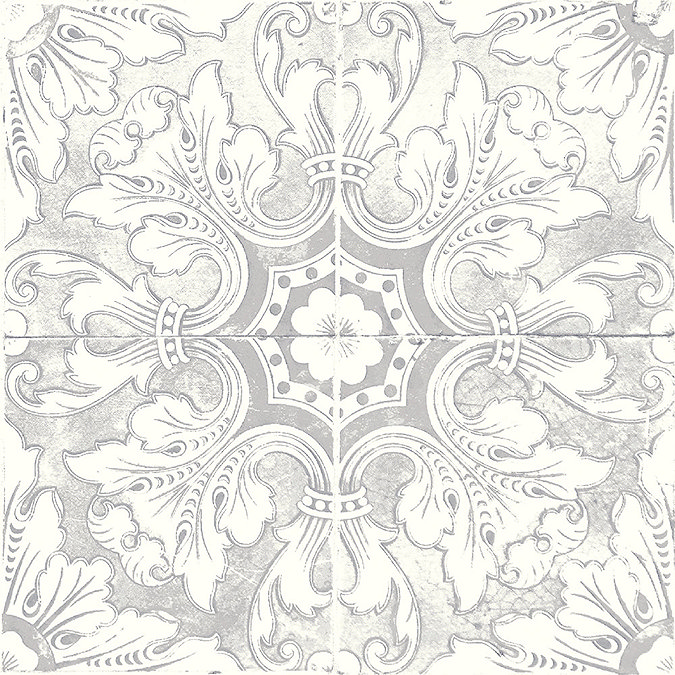 Verini Gloss Grey Encaustic Effect Wall and Floor Tiles - 200 x 200mm  Standard Large Image
