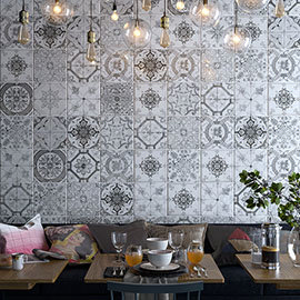 Verini Gloss Grey Encaustic Effect Wall and Floor Tiles - 200 x 200mm Medium Image