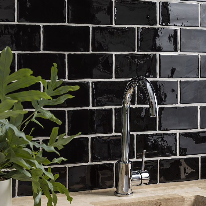 Vernon Rustic Black Gloss Ceramic Wall Tiles 75 x 150mm