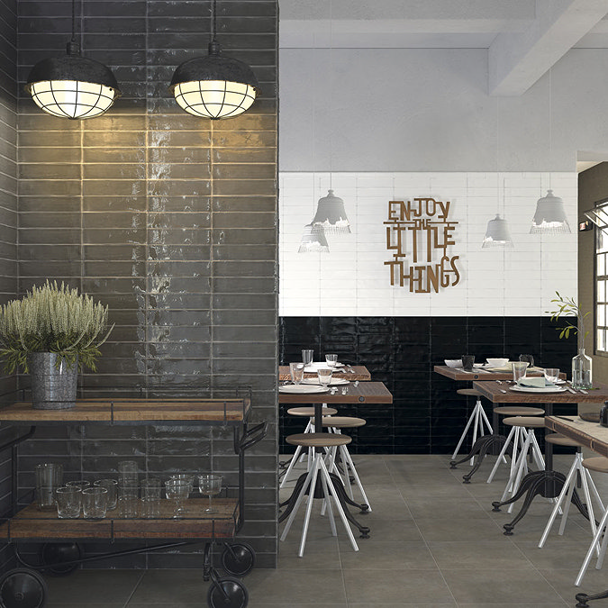 Vernon Rustic Black Gloss Ceramic Wall Tiles 75 x 300mm Profile Large Image