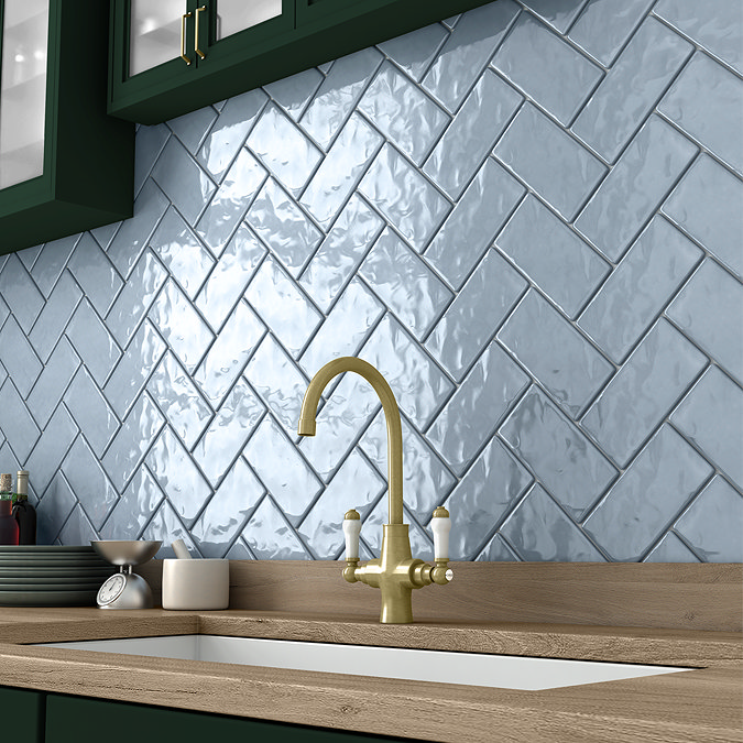 Vernon Rustic French Blue Gloss Ceramic Wall Tiles 75 x 150mm