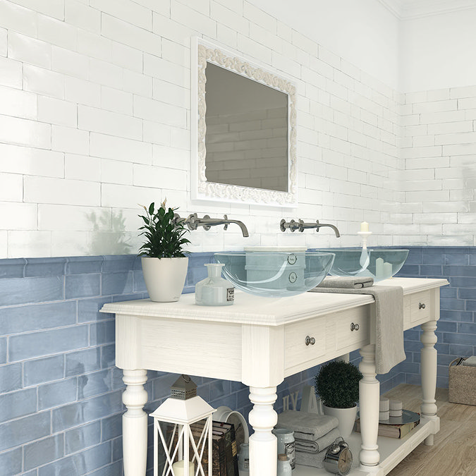 Vernon Rustic French Blue Gloss Ceramic Wall Tiles 75 x 150mm  Profile Large Image