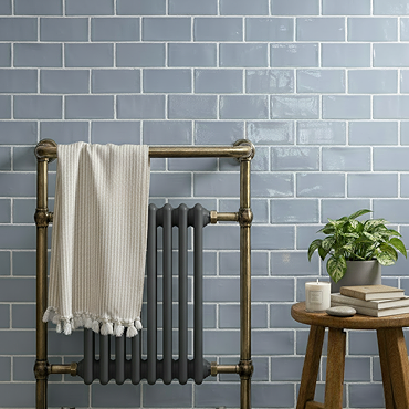 Vernon Rustic French Blue Gloss Ceramic Wall Tiles 75 x 150mm