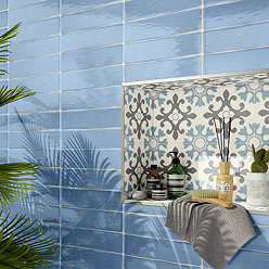 Vernon Rustic French Blue Gloss Ceramic Wall Tiles 75 x 300mm