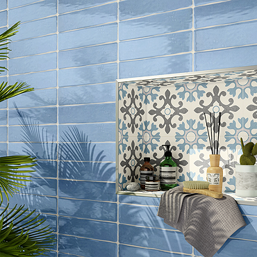 Vernon Rustic French Blue Gloss Ceramic Wall Tiles 75 x 300mm