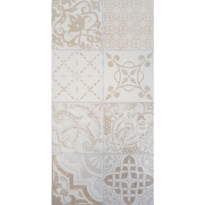 Verona Beige Encaustic Effect Wall and Floor Tiles - 255 x 510mm  In Bathroom Large Image