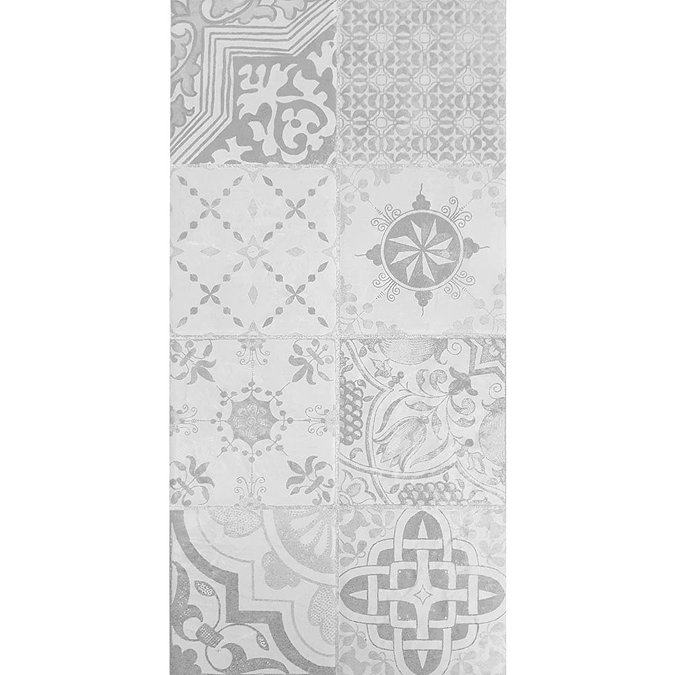 Verona Grey Encaustic Effect Wall and Floor Tiles - 255 x 510mm Feature Large Image