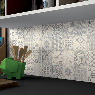 Verona Grey Encaustic Effect Wall and Floor Tiles - 255 x 510mm  Profile Large Image