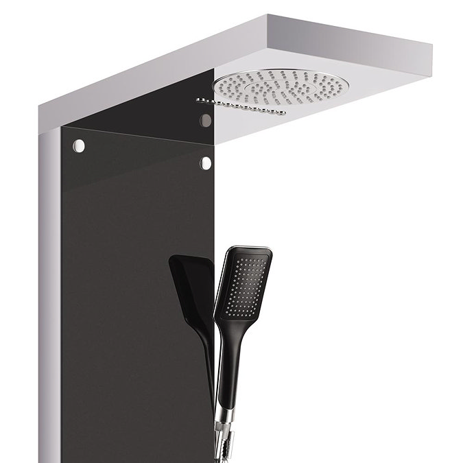 Vesta Multi-Function Shower Tower Panel - Stainless Steel & Black Profile Large Image
