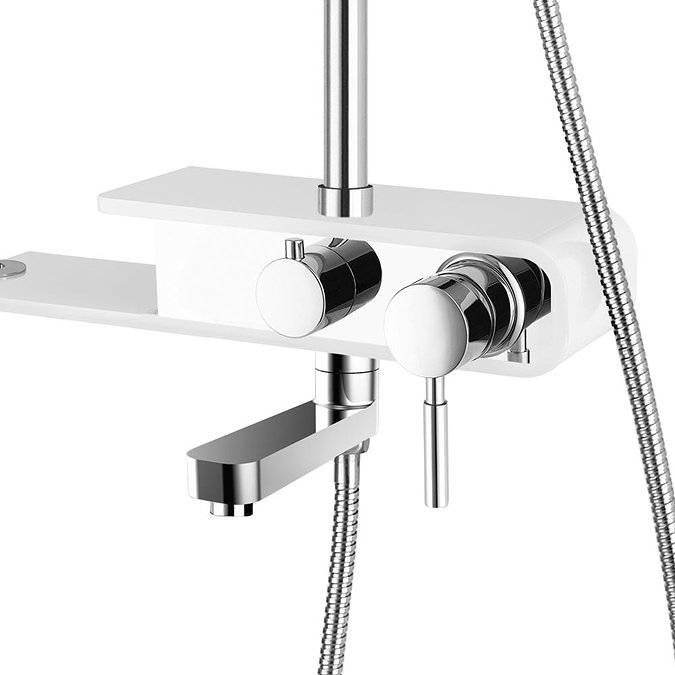 Vesta Thermostatic Shower with Bath Spout and Bluetooth Speaker - Chrome & White Feature Large Image