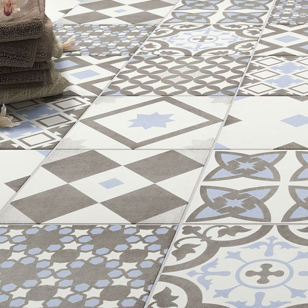 Vibe Light Blue Patterned Wall and Floor Tiles - 223 x 223mm Large Image