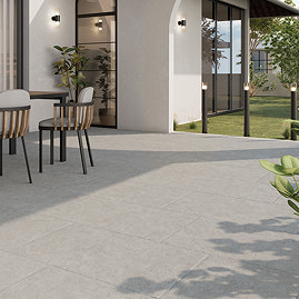 Vicoletto Grey Tumbled Edge Limestone Effect Outdoor Floor Tile - 605 x 905mm