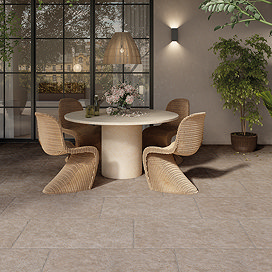 Vicoletto Taupe Tumbled Edge Limestone Effect Outdoor Floor Tile - 605 x 905mm