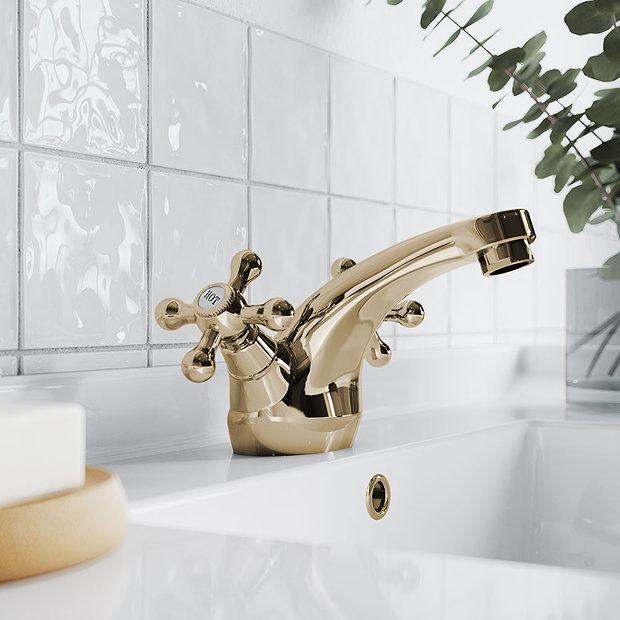 Victoria Gold Traditional Mono Basin Mixer Tap + Waste  Feature Large Image