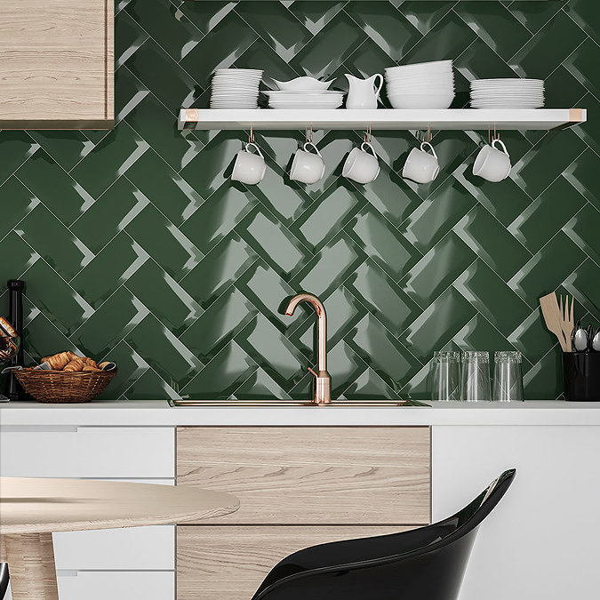Victoria Metro Bevelled Forest Dark Green Tiles 200 x 100mm