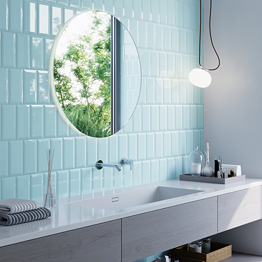 Victoria Metro Bevelled Sky Blue Tiles 200 x 100mm