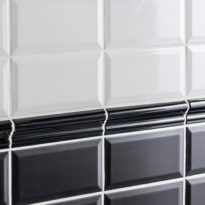 Victoria Metro Black Dado Border Wall Tile - 50 x 200mm