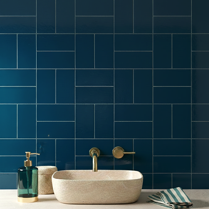 Victoria Metro Flat Wall Tiles - Gloss Dark Teal - 20 x 10cm