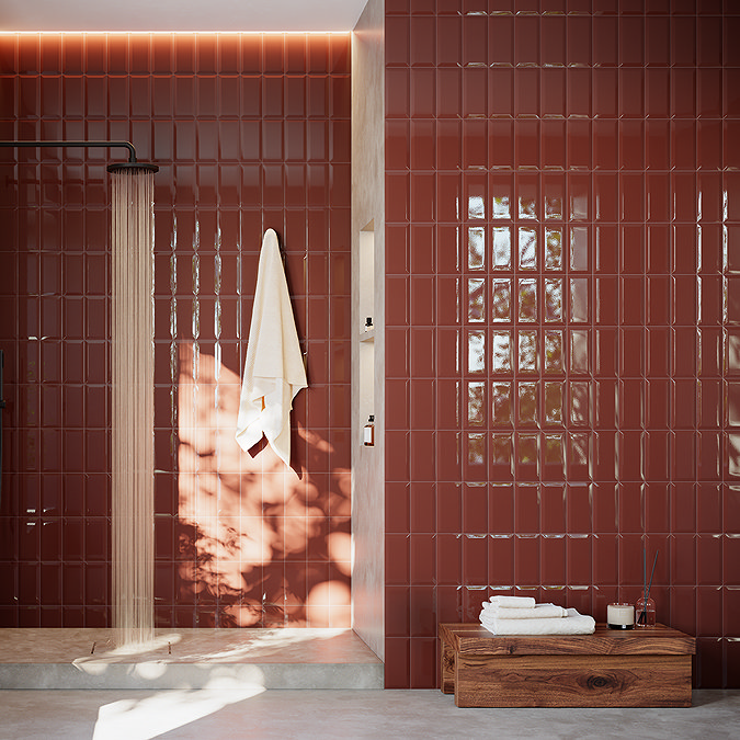 Victoria Metro Bevelled Gloss Marron Tiles - 20 x 10cm