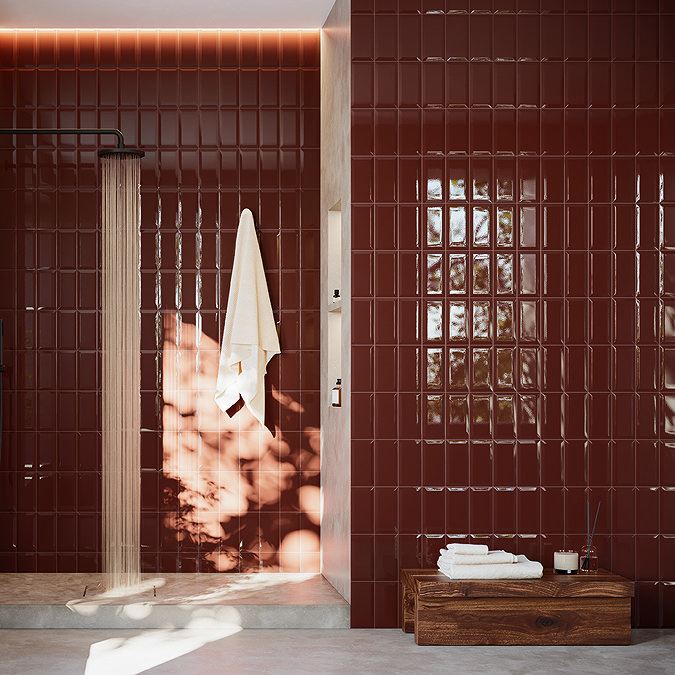 Victoria Metro Bevelled Gloss Maroon Tiles 200 x 100mm