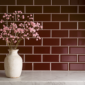 Victoria Metro Bevelled Gloss Marron Tiles - 20 x 10cm