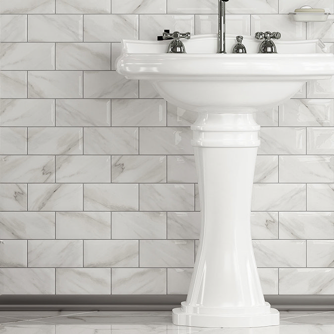 Victoria Metro Wall Tiles - White Marble Effect - 20 x 10cm