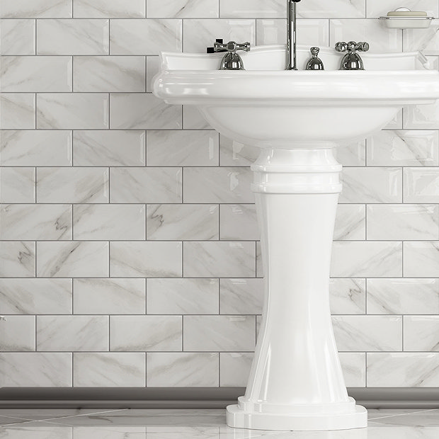 Victoria Metro Wall Tiles - White Marble Effect - 20 x 10cm Large Image
